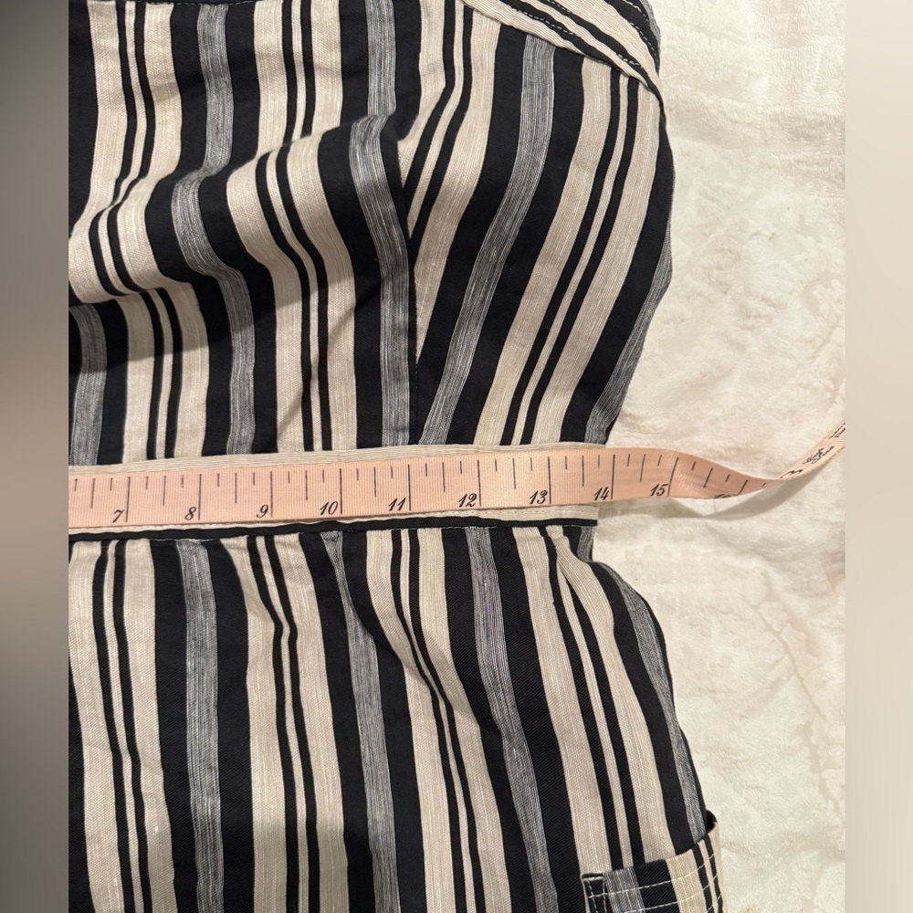 Madewell Apron Mini Dress in Evelyn Stripe linen cotton blend cross back pockets - Picture 8 of 11